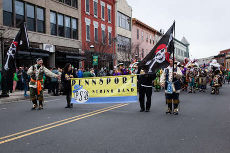 ASBURY PARK, NEW JERSEY - March 13, 2016: Mummers march down Cookman Avenue to celebrate St. Patrick's Day march down Cookman Avenue to celebrate St. Patrick's Dayのeditorial素材
