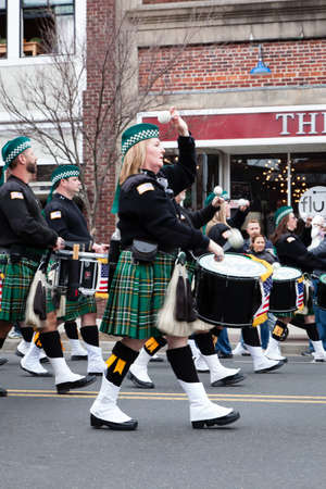 ASBURY PARK, NEW JERSEY - March 13, 2016: Mummers march down Cookman Avenue to celebrate St. Patrick's Day march down Cookman Avenue to celebrate St. Patrick's Dayのeditorial素材
