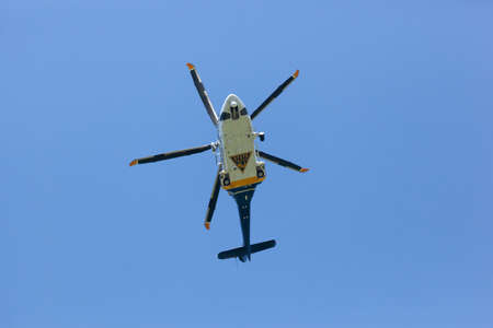 WOODBRIDGE, NEW JERSEY - June 1, 2020: A New Jersey State Police helicopter circles the area during...