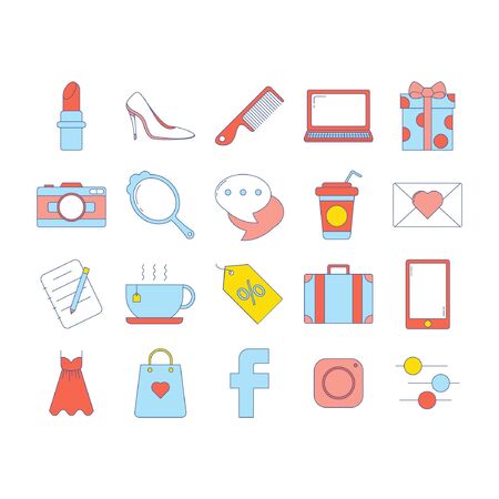 simple set filled outline  icon of woman's mind vector illustrationのイラスト素材