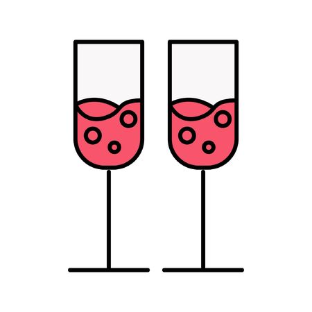 vector illustration flat two wine glass designのイラスト素材