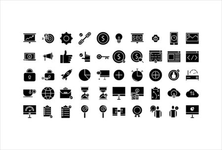 icon set web business with solid glyph styleのイラスト素材