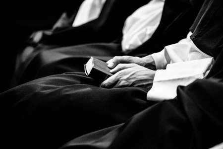 Dominican monks, detail of the monastic habit, monastic order of the Catholic Church, Romeの写真素材