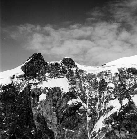 Monte Rosa mountain group, East wall Punta giordani and Vincent pyramid, vintage photograph in black and whiteの写真素材
