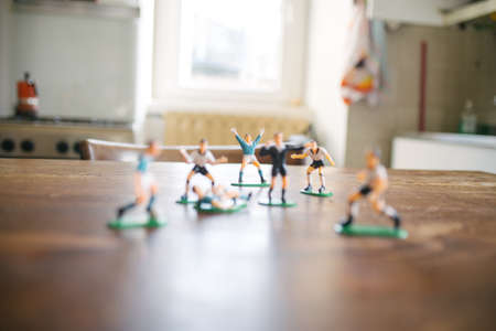plastic men of footballers resting on the tableの写真素材