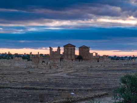 The archaeological site of Sbeitla is located in Sbeitla in Tunisia, in what was the Roman city of Sufetula and preserves the remains of important public monuments.の写真素材