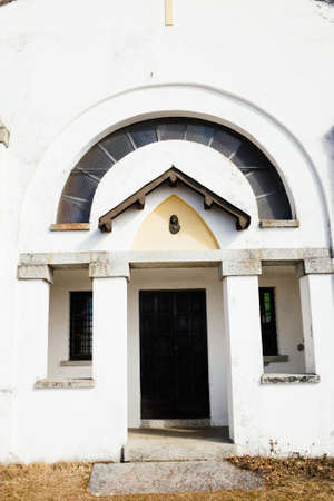 white country church in northern Lombardy, Italyの写真素材