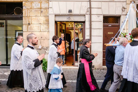 ROME-ITALY-24 10 2015, religious procession through the streets of Rome and the Vatican priests,...