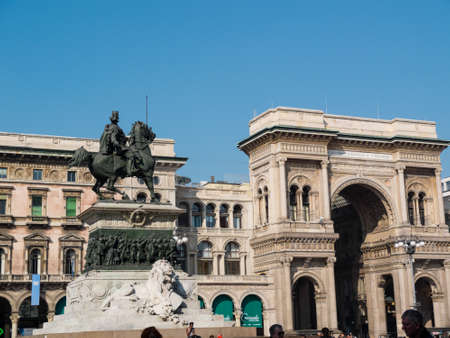 MILAN-ITALY-03 12 2014, Piazza del Duomo, statue of Vittorio Emanuele on horsebackのeditorial素材