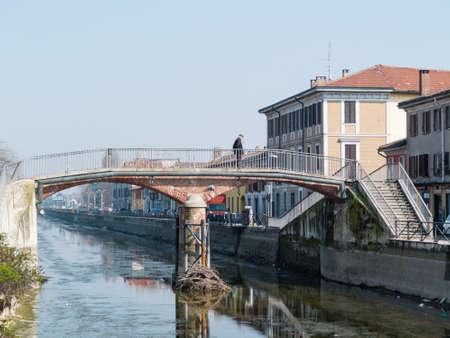 MILAN-ITALY-03 12 2014, Navigli area water canal passes through the city of Milan, Milan's Navigli are a system of irrigation and navigable canals,のeditorial素材