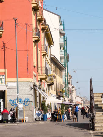 MILAN-ITALY-03 12 2014, Navigli area water canal passes through the city of Milan, Milan's Navigli are a system of irrigation and navigable canals,のeditorial素材
