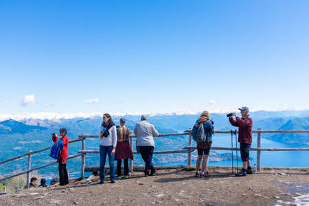 Stresa-5 may 2017-Tourists admire landscape from the top of Mottarone, Stresa, Italyのeditorial素材
