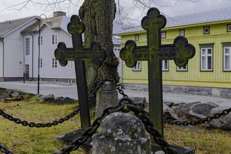 The "Old Cemetery of Rauma" exists among the ruins of The Church of the Holy Trinity which was destroyed by fire in 1640 A.D.の写真素材