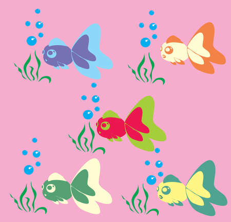 Background with coloured fish, grass, bubblesのイラスト素材