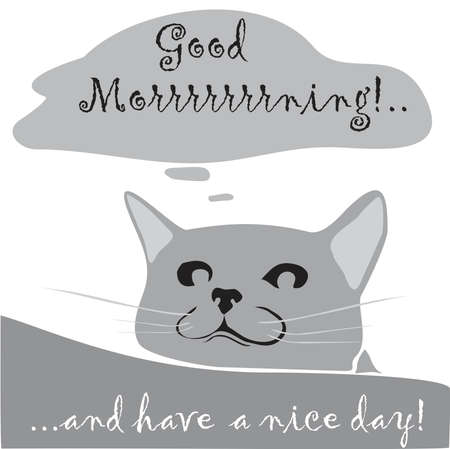 Good morning card with smiling cat in grayのイラスト素材