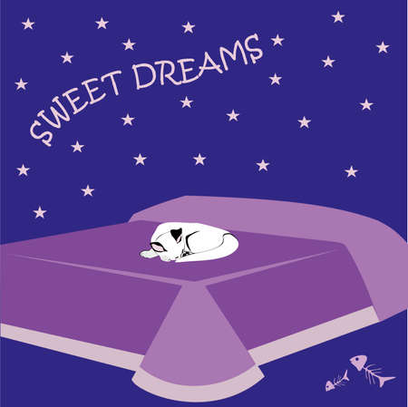 Sweet dreams card with sleeping cat on bedのイラスト素材