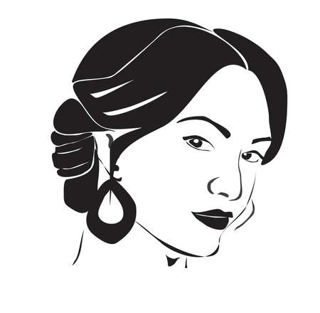Woman's portrait in monochrome isolated on whiteのイラスト素材