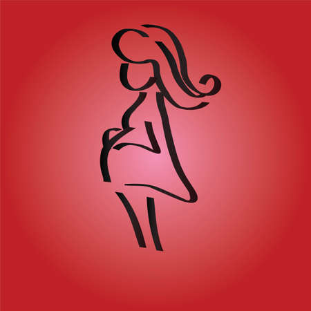 Contour pattern with pregnant woman. Happe family, iconのイラスト素材
