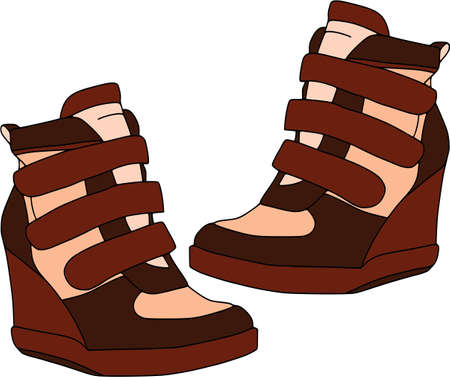 Colored footwear for women, set on white background - wedge booties. Vector illustration.のイラスト素材