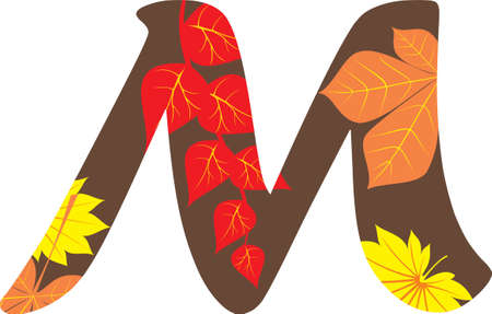 Autumn pattern alphabet. Set of letters, isolated on white. Letter M.のイラスト素材