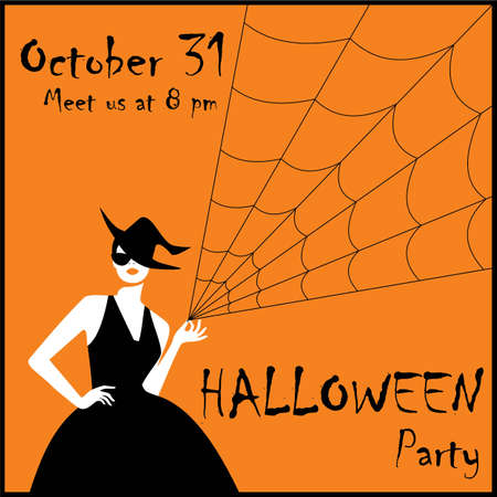 Happy Halloween background with cute girl witch, pumpkin and castle on night background.のイラスト素材