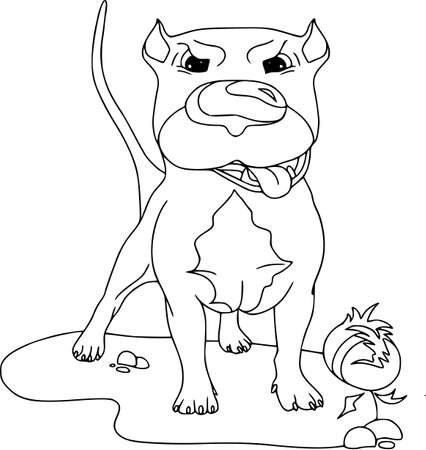 Cartoon characters, funny playing dog. Isolated on white, coloring outline.のイラスト素材