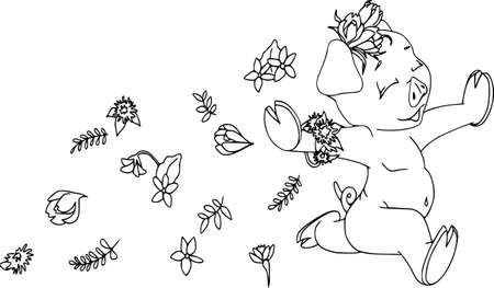 Vector illustration set with funny piglet. Isolated cartoon characters. Happy running.のイラスト素材