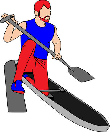 People training, physical workout exercise. Sports equipments, vector characters isolated. Kayaker.のイラスト素材