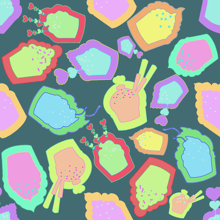 Seamless vector pattern of hand drawn sketch style abstract colorful cupcakes.のイラスト素材