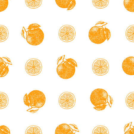 Seamless pattern of hand drawn sketch style mandarin oranges. Vector illustration.のイラスト素材