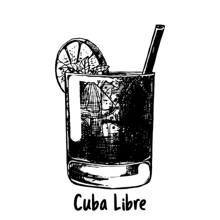 Hand drawn sketch style Cuba Libre isolated on white background. Vector illustration.のイラスト素材