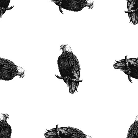 Seamless pattern of hand drawn sketch style eagles isolated on white background. Vector illustration.のイラスト素材