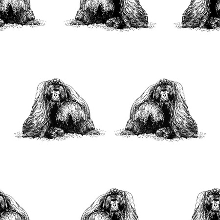 Seamless pattern of hand drawn sketch style orangutans isolated on white background. Vector illustration.のイラスト素材