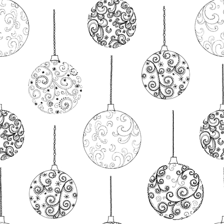 Seamless pattern of hand drawn doodle style Christmas balls isolated on white background. Vector illustration.のイラスト素材