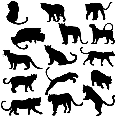 Set of hand drawn sketch style silhouettes of leopards isolated on white background. Vector illustration.のイラスト素材