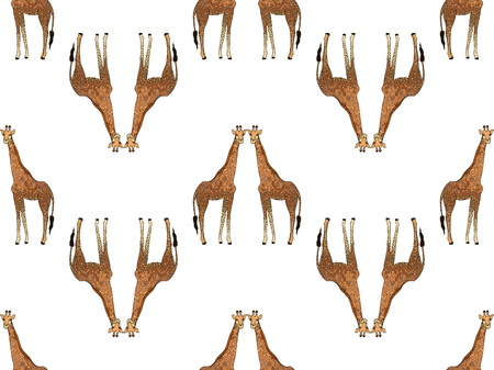 Seamless pattern of hand drawn sketch style giraffes isolated on white background. Vector illustration.のイラスト素材