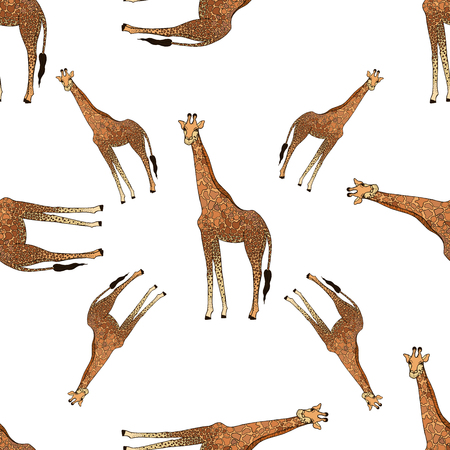 Seamless pattern of hand drawn sketch style giraffes isolated on white background. Vector illustration.のイラスト素材