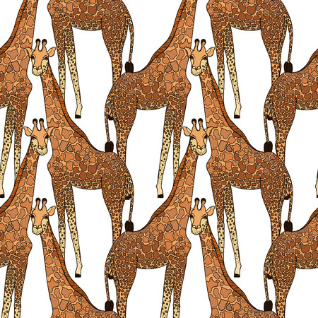 Seamless pattern of hand drawn sketch style giraffes. Vector illustration.のイラスト素材
