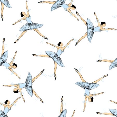 Seamless pattern of hand drawn sketch style abstract ballet dancers isolated on white background. Vector illustration.のイラスト素材
