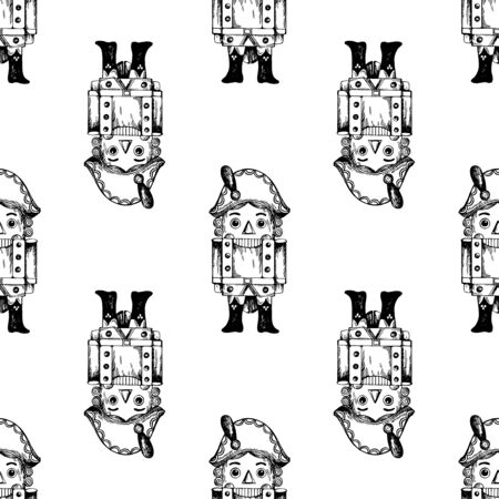 Seamless pattern of hand drawn sketch style Nutcracker character isolated on white background. Vector illustration.のイラスト素材