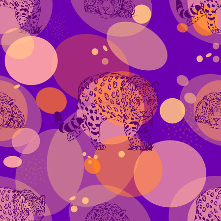Seamless pattern of hand drawn sketch style isolated leopards. Vector illustration.のイラスト素材