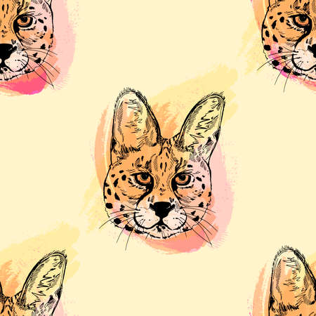 Seamless pattern of hand drawn sketch style isolated servals.の写真素材