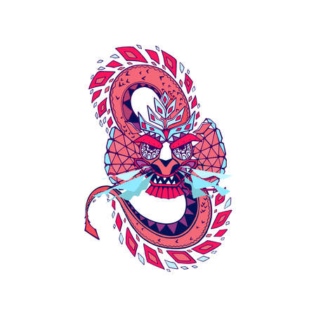 Hand drawn colored sketch style abstract dragon isolated on white background. Vector illustration.のイラスト素材