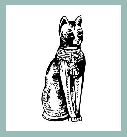 Hand drawn sketch style Bastet cat isolated on white background. Vector illustration.のイラスト素材