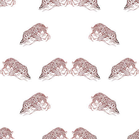 Seamless pattern of hand drawn sketch style leopards isolated on white background. vector illustration.のイラスト素材