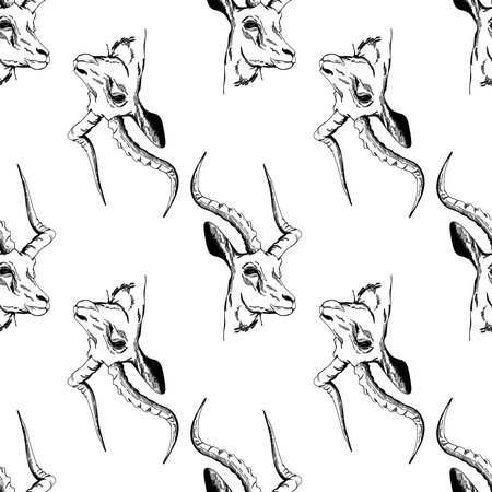 Seamless pattern of hand drawn sketch style Gazelle. Vector illustration.のイラスト素材