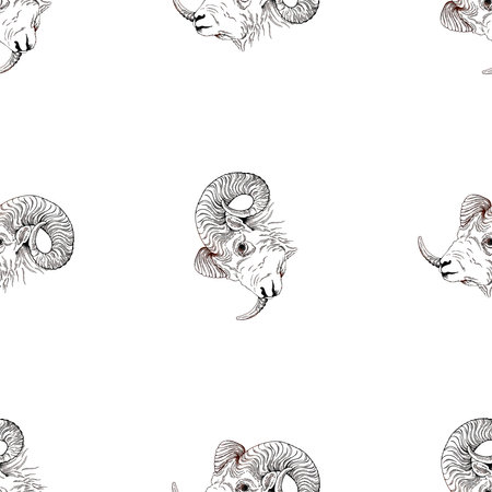 Seamless pattern of hand drawn sketch style Rams isolated on the white background. Vector illustration.のイラスト素材