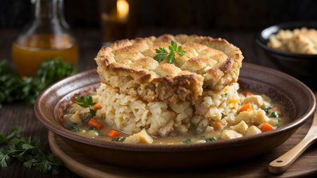 Risotto with chicken and vegetables in a rustic style.の素材