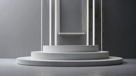 Abstract minimal scene with white podium. Mock up, 3D Renderingの素材