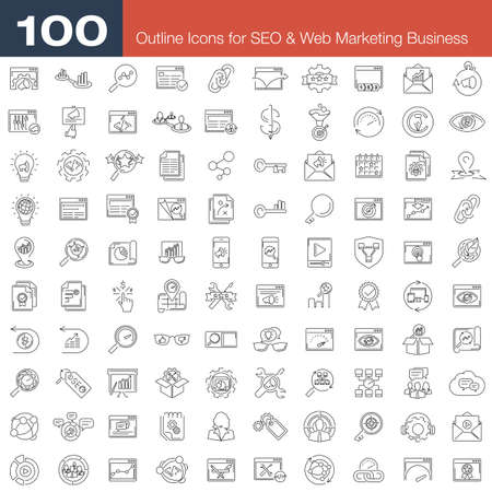 Fresh & trendy outline icons for SEO services, marketing and business conceptsのイラスト素材